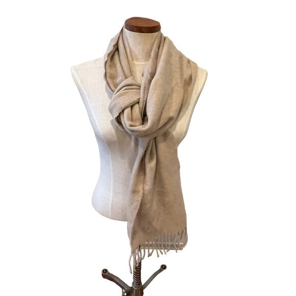 Cashmere Long Fringed Scarf Oatmeal - Picture 3 of 7